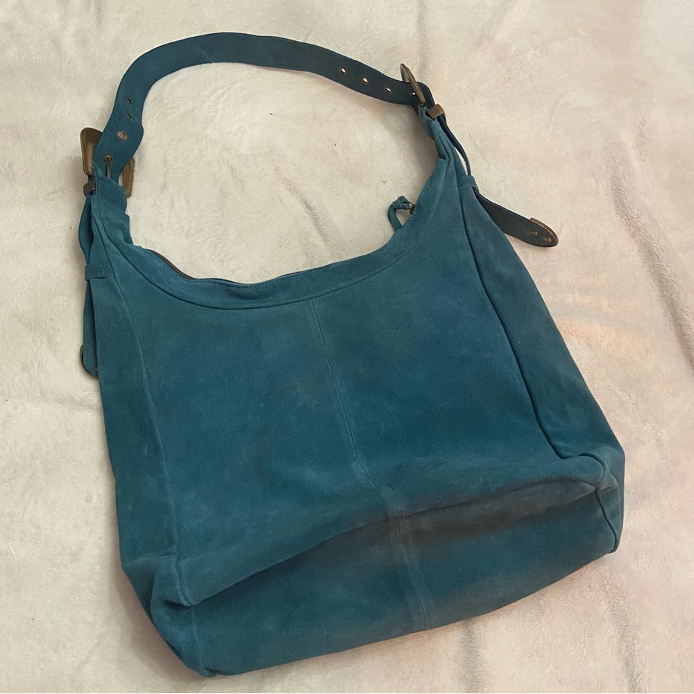 New! Free People westbound suede tote hobo bag carryall blue nwot - Picture 9 of 13